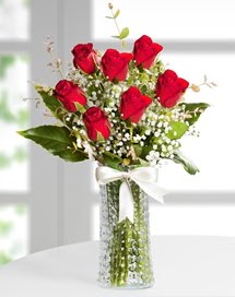 Cam vazoda 7 adet kırmızı gül  Balıkesir çiçek , çiçekçi , çiçekçilik 