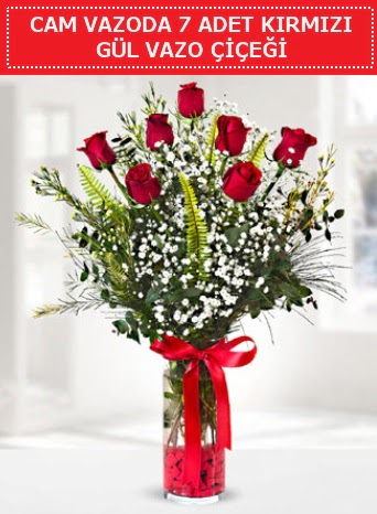 Cam vazoda 7 adet kırmızı gül çiçeği  Balıkesir çiçek gönderme sitemiz güvenlidir 