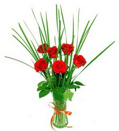  Balıkesir çiçek , çiçekçi , çiçekçilik  6 adet kırmızı güllerden vazo çiçeği