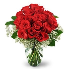 25 adet kırmızı gül cam vazoda  Balıkesir çiçek , çiçekçi , çiçekçilik 