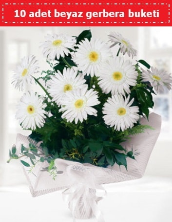 10 Adet beyaz gerbera buketi  Balıkesir çiçek , çiçekçi , çiçekçilik 